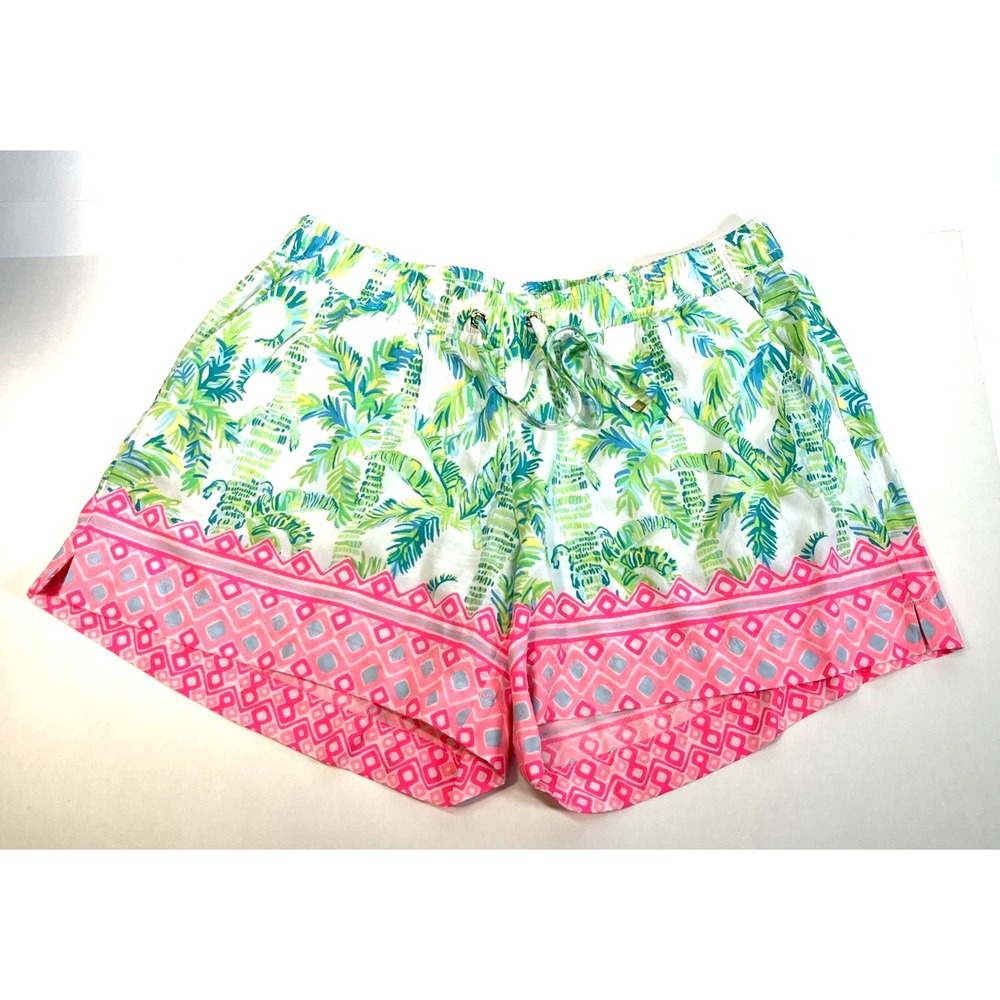 Lilly Pulitzer Womens Shorts Size Small Palm Tree Print Drawstring Rayon Pockets